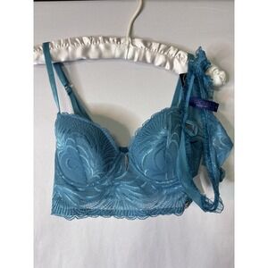 Rachel‎ Roy Bra & Thong Set Bra 34B With Small Thong Teal Coquette NWT